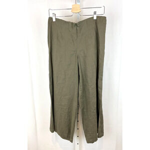 COMFY USA Size M Wide Leg Linen Crop Pants Zip Up Flat Front USA Olive Green